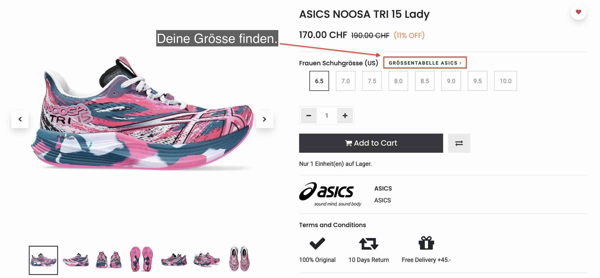 Laufschuhgrösse im Onlineshop finden